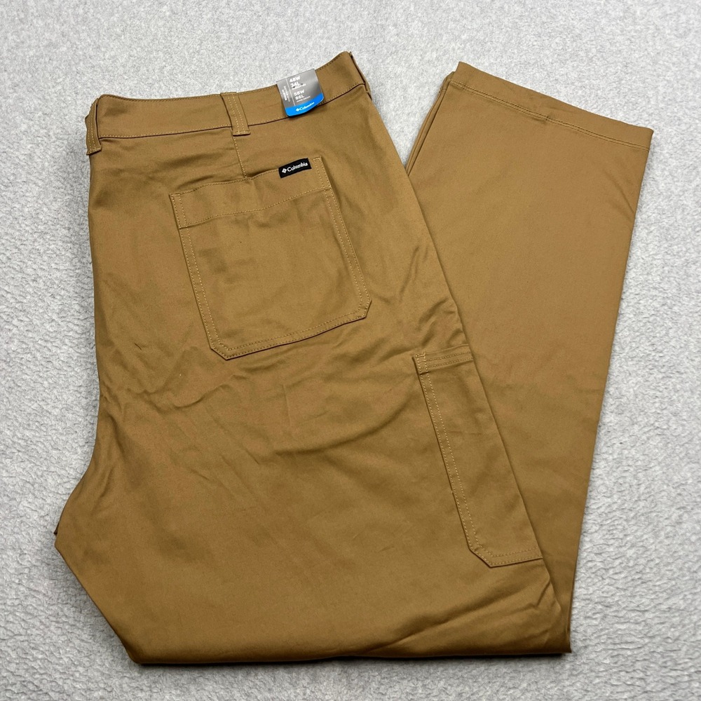NEW Columbia Pitchstone Pants Mens 48x34 Brown Canvas Straight Utility Stretch